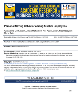 Personal Saving Behavior Among Muslim Employees