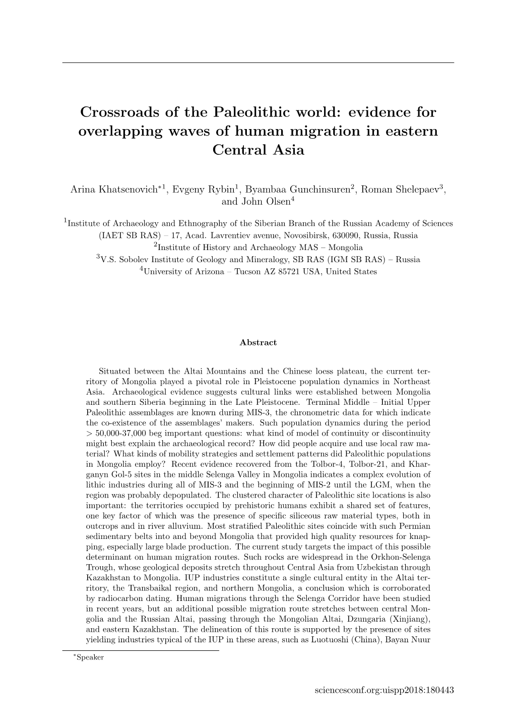 Crossroads of the Paleolithic World: Evidence for Overlapping Waves of Human Migration in Eastern Central Asia