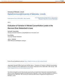 Evaluation of Variation in Nitrate Concentration Levels in the Raccoon River Watershed in Iowa