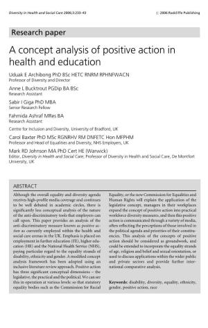 A Concept Analysis of Positive Action in Health and Education