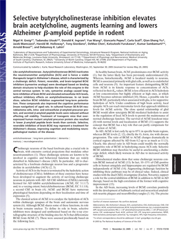 Selective Butyrylcholinesterase Inhibition Elevates Brain Acetylcholine, Augments Learning and Lowers Alzheimer Я-Amyloid Pepti