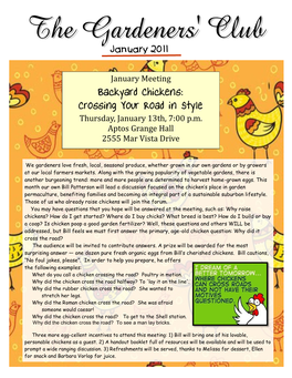 Backyard Chickens: Crossing Your Road in Style January 2011