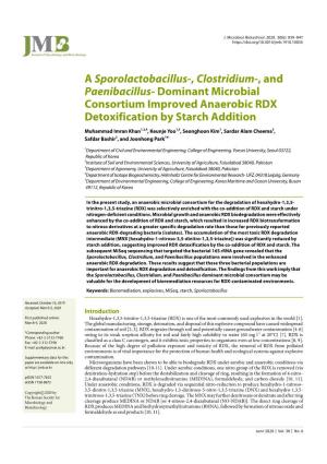 A Sporolactobacillus-, Clostridium-, and Paenibacillus- Dominant Microbial Consortium Improved Anaerobic RDX Detoxification by Starch Addition