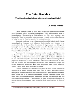 The Saint Ravidas (The Social and Religious Reformerof Medieval India)