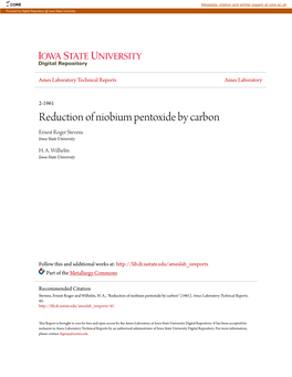 Reduction of Niobium Pentoxide by Carbon Ernest Roger Stevens Iowa State University