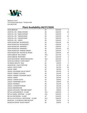 Plant Availability 04/27/2020 ACER GRISEUM #7 $145.99 2 ACER PAL