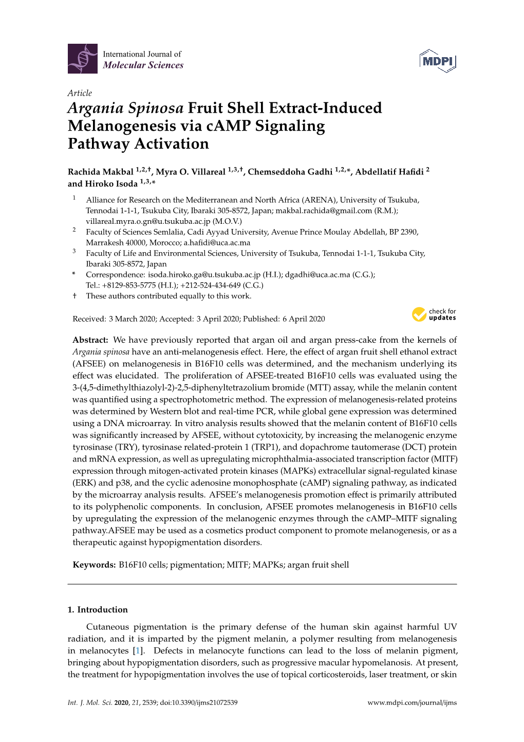 Argania Spinosa Fruit Shell Extract-Induced Melanogenesis Via Camp Signaling Pathway Activation