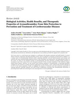 Biological Activities, Health Benefits, and Therapeutic Properties of Avenanthramides: from Skin Protection to Prevention and Treatment of Cerebrovascular Diseases