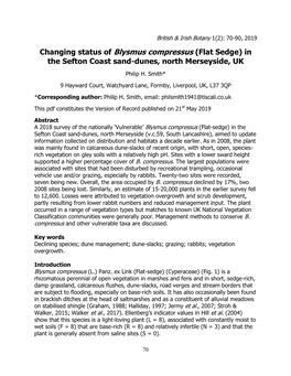 Changing Status of Blysmus Compressus (Flat Sedge) in the Sefton Coast Sand-Dunes, North Merseyside, UK