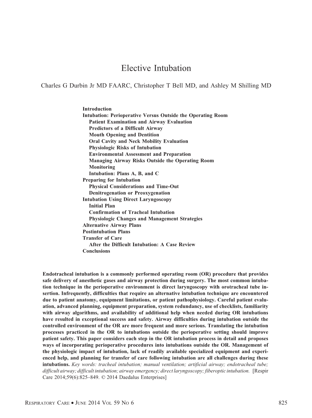 Elective Intubation