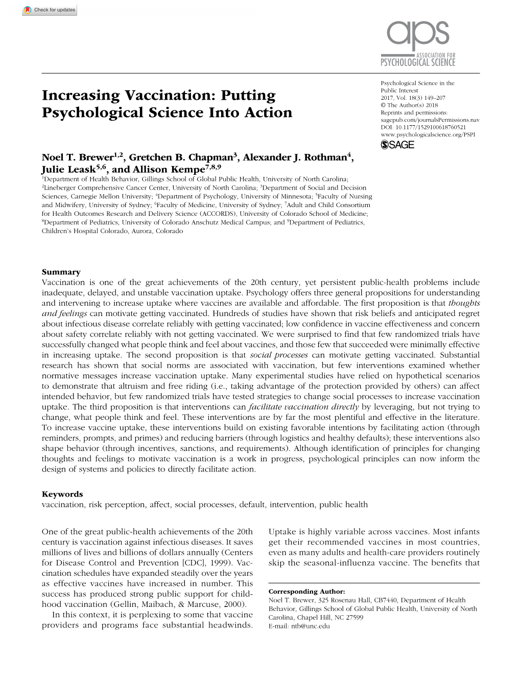 Increasing Vaccination: Putting Psychological Science Into Action