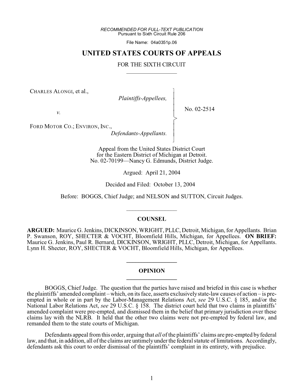 United States Courts of Appeals for the Sixth Circuit ______