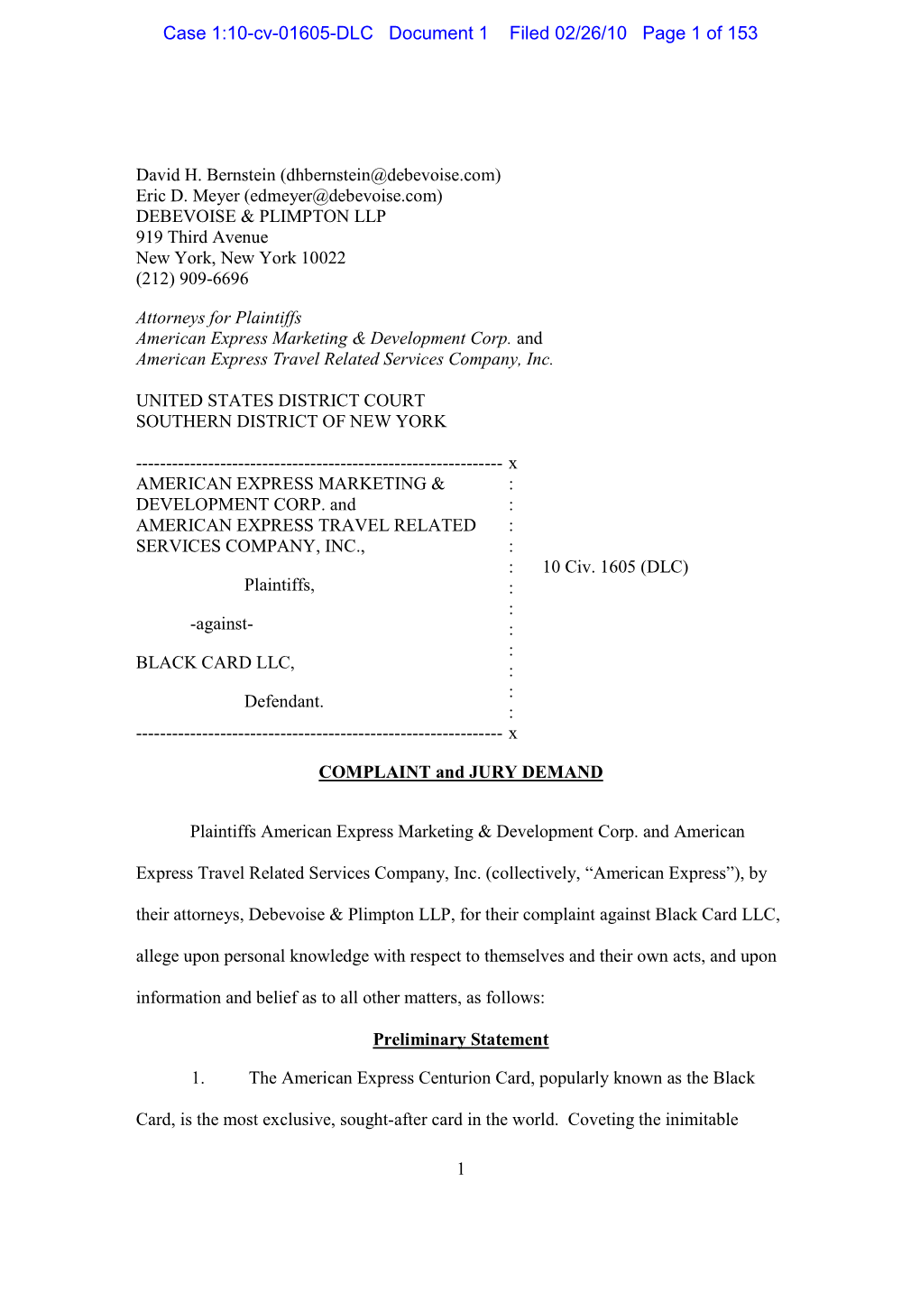 Case 1:10-Cv-01605-DLC Document 1 Filed 02/26/10 Page 1 of 153