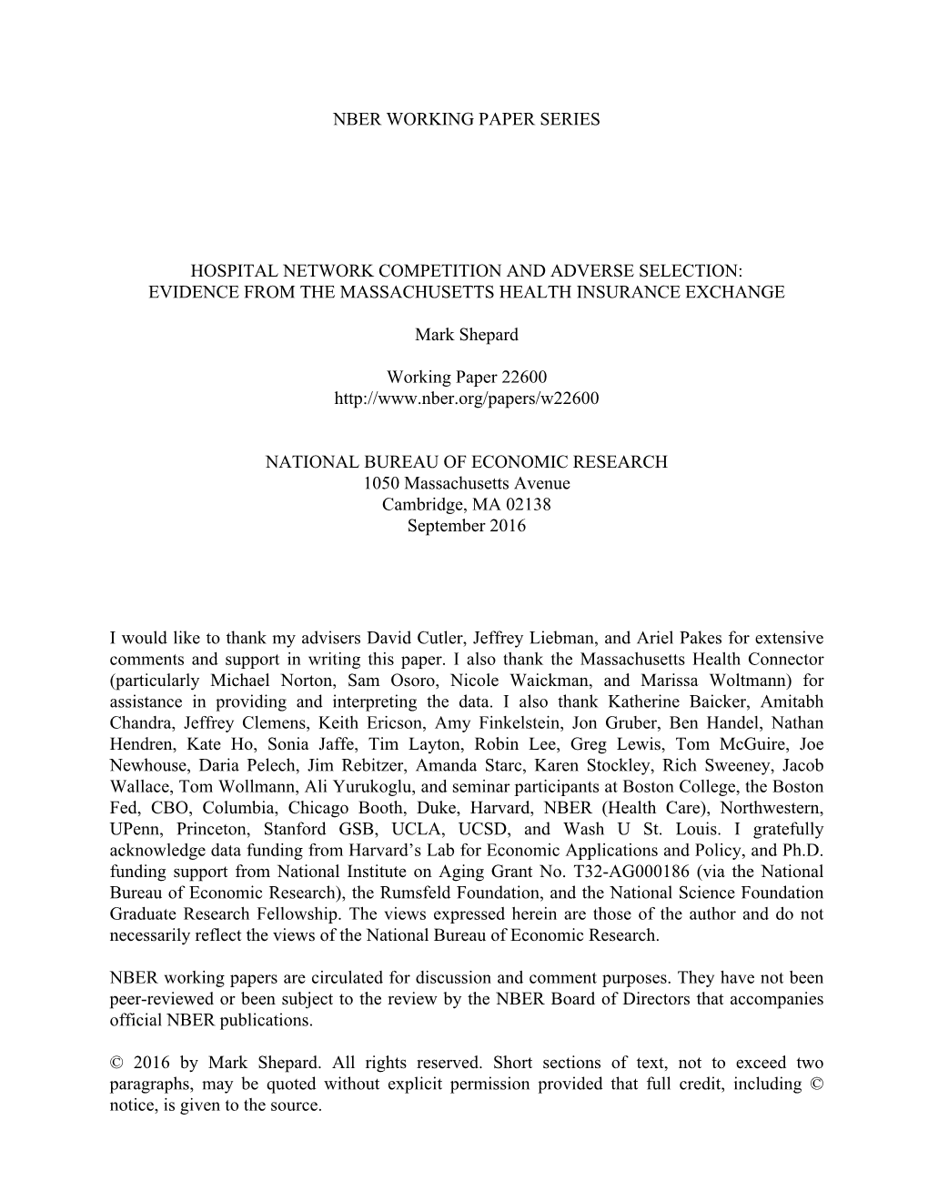 Hospital Network Competition and Adverse Selection: Evidence from the Massachusetts Health Insurance Exchange