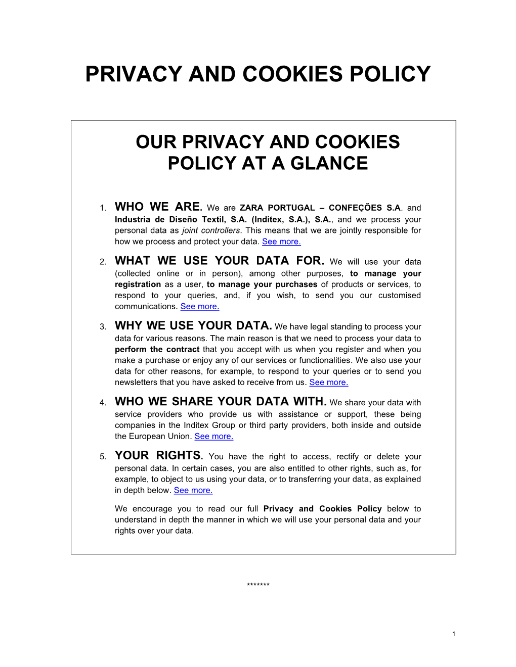 Our Privacy and Cookies Policy at a Glance