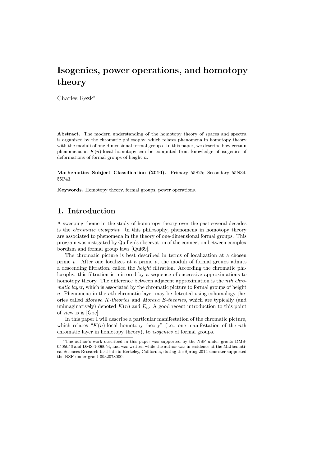 Isogenies, Power Operations, and Homotopy Theory