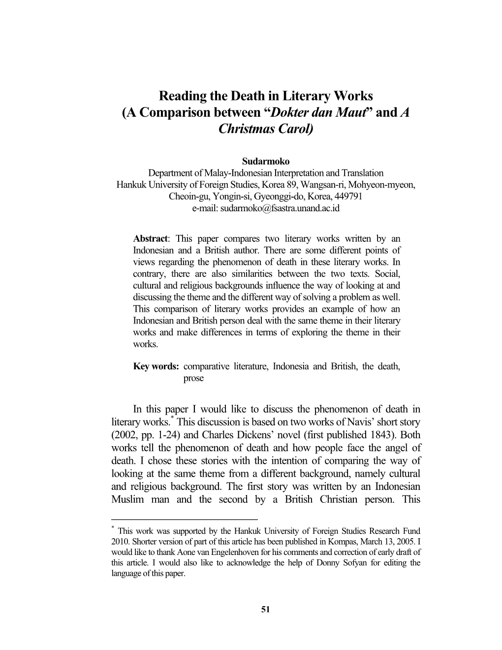 Reading the Death in Literary Works (A Comparison Between “Dokter Dan Maut” and a Christmas Carol)