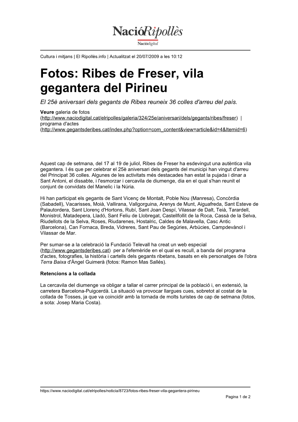 Fotos: Ribes De Freser, Vila Gegantera Del Pirineu El 25È Aniversari Dels Gegants De Ribes Reuneix 36 Colles D'arreu Del País