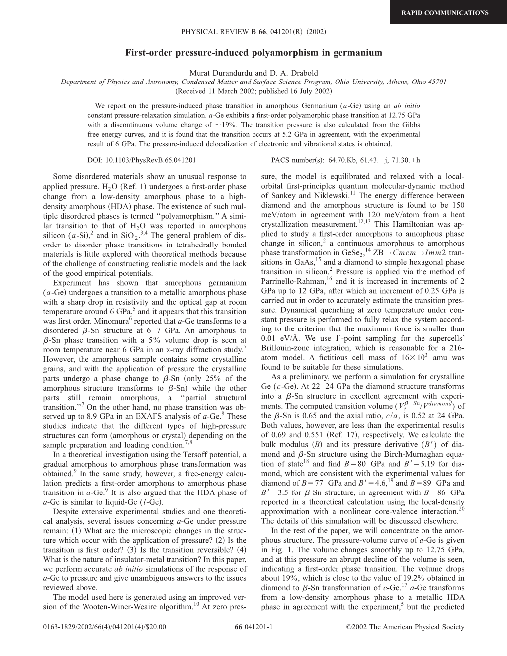 First-Order Pressure-Induced Polyamorphism in Germanium