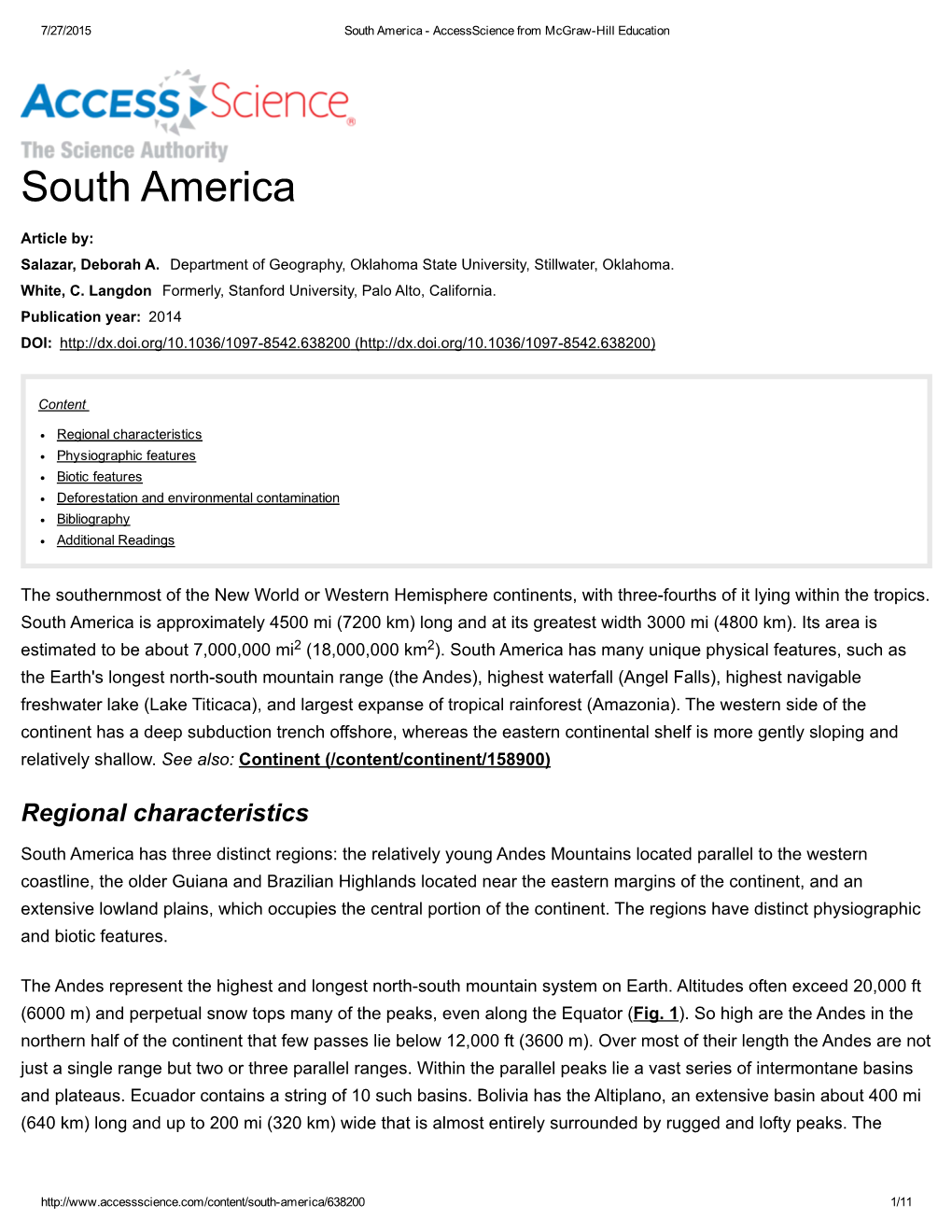 South America ­ Accessscience from Mcgraw­Hill Education