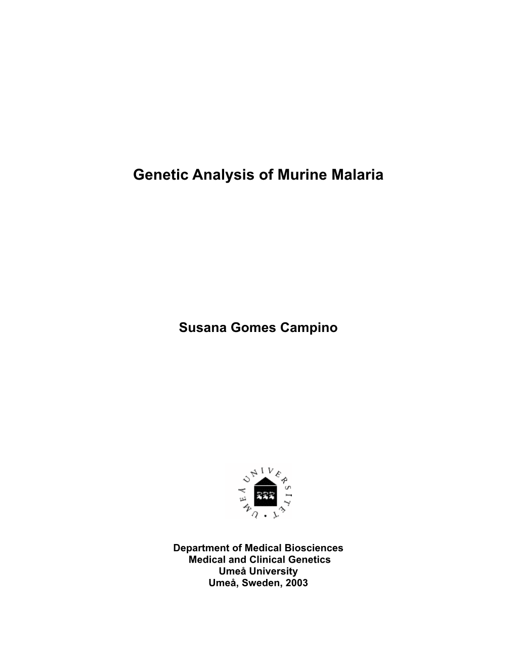 Genetic Analysis of Murine Malaria