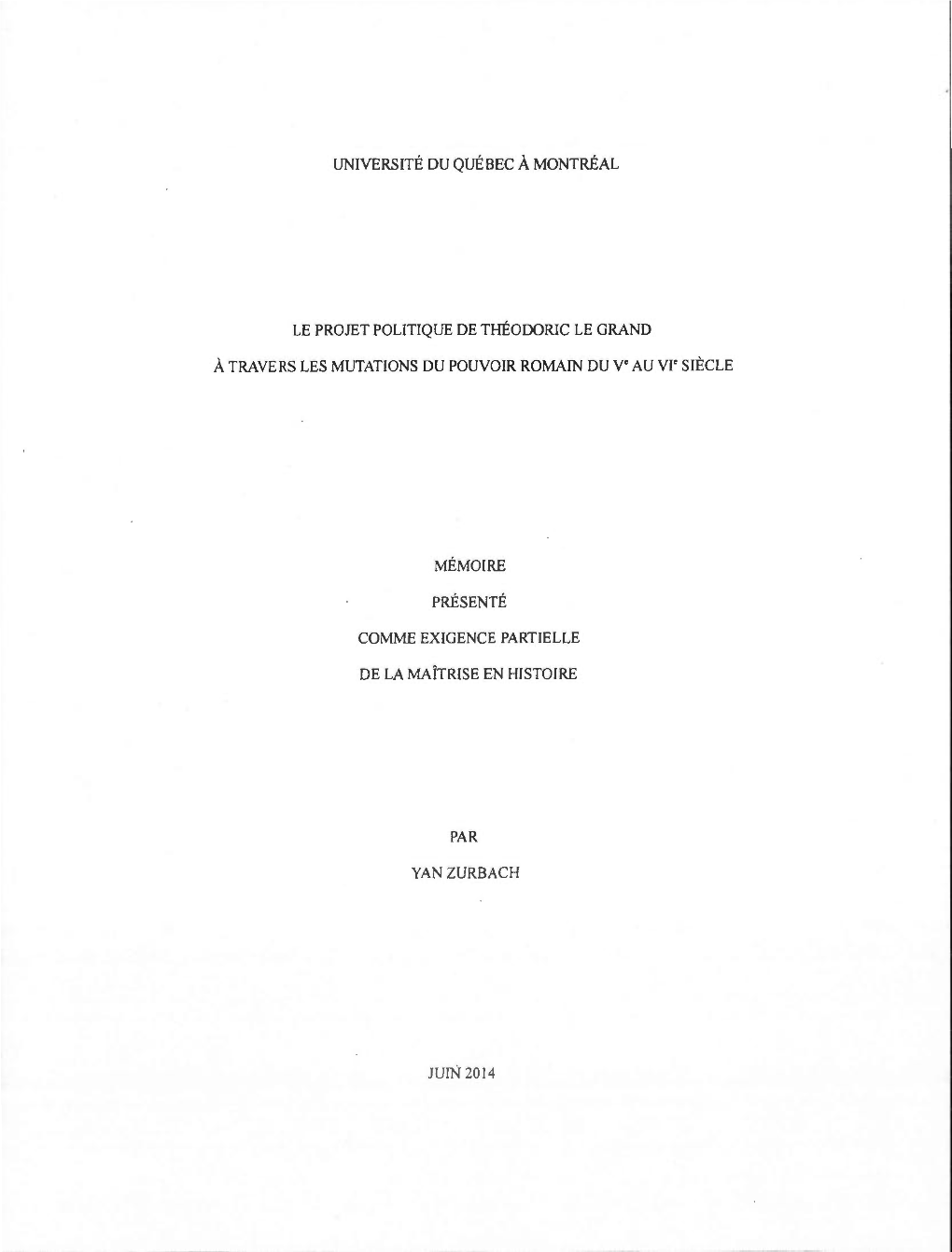Université Du Québec À Montréal Le Projet Politique De Théodoric Le Grand