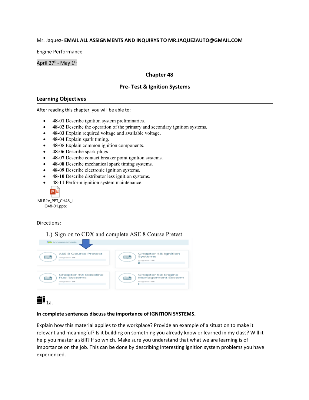 Ignition Systems Learning Objectives