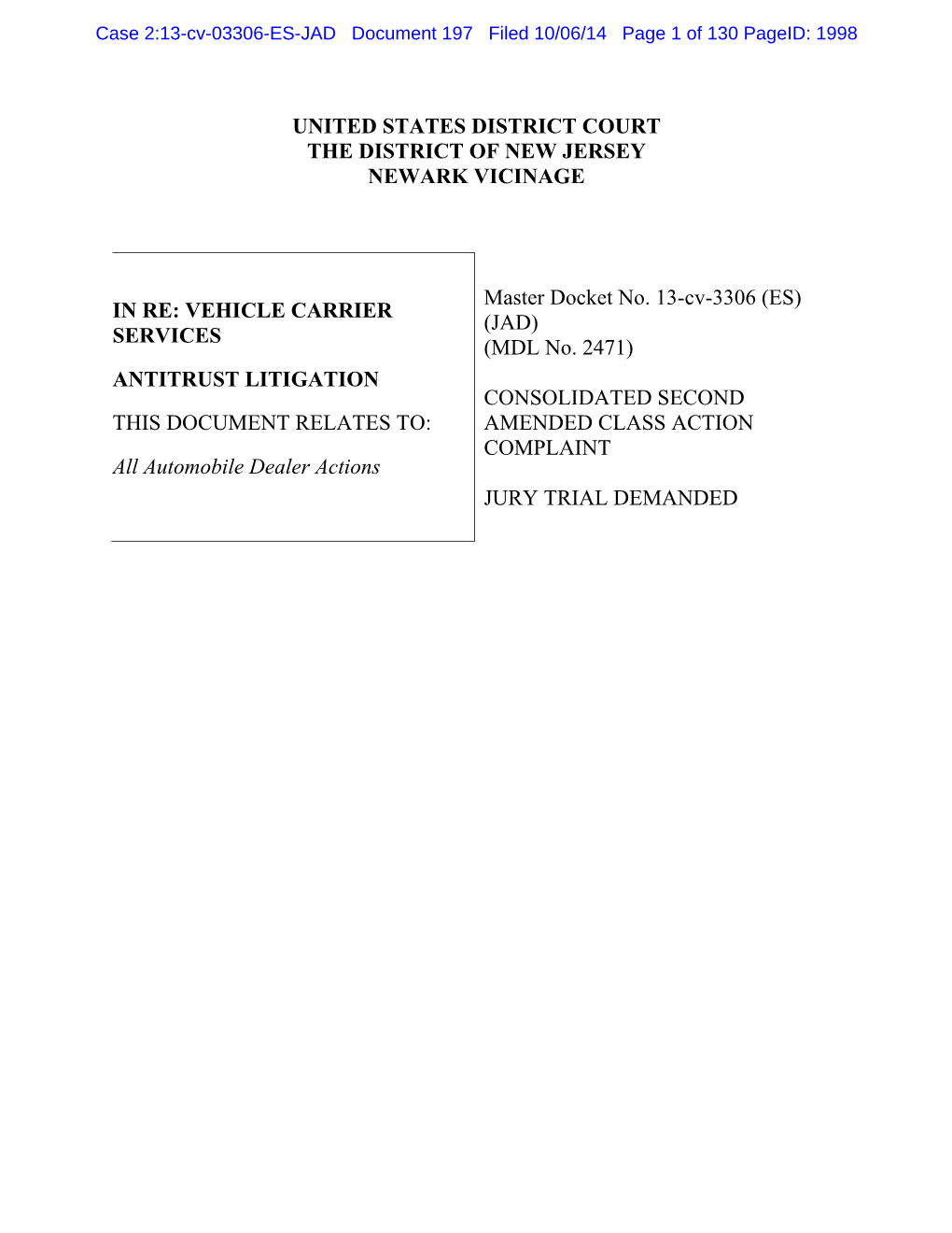 In Re Vehicle Carrier Services Antitrust Litigation Complaint