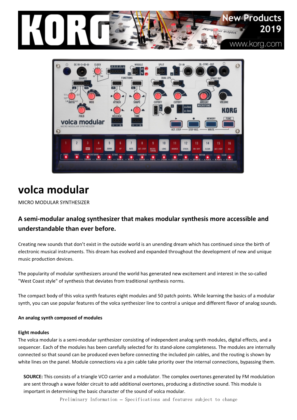 Volca Modular MICRO MODULAR SYNTHESIZER