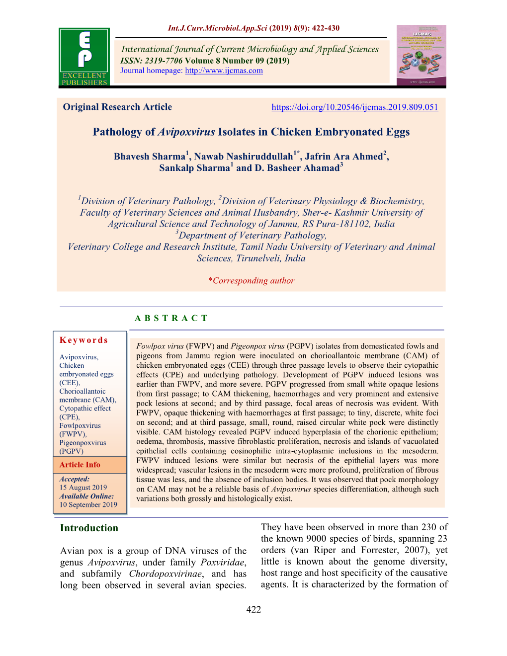 Pathology of Avipoxvirus Isolates in Chicken Embryonated Eggs