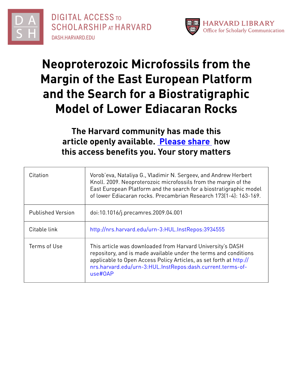 Neoproterozoic Microfossils from the Margin of the East European Platform and the Search for a Biostratigraphic Model of Lower Ediacaran Rocks