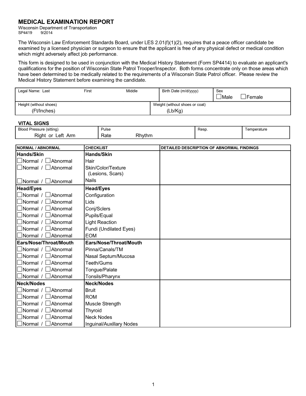 SP4419 Medical Examination Report (Enforcement Cadet)