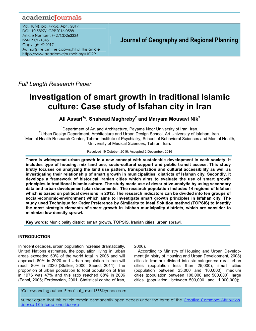 Case Study of Isfahan City in Iran