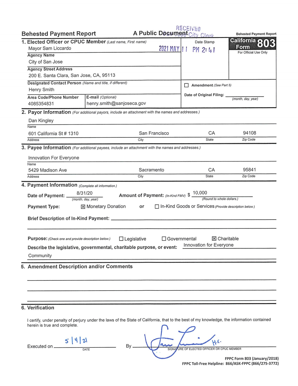 S H U\ a Executed on by DATE S1GN;^URE of ELECTED OFFICER OR CPUC MEMBER