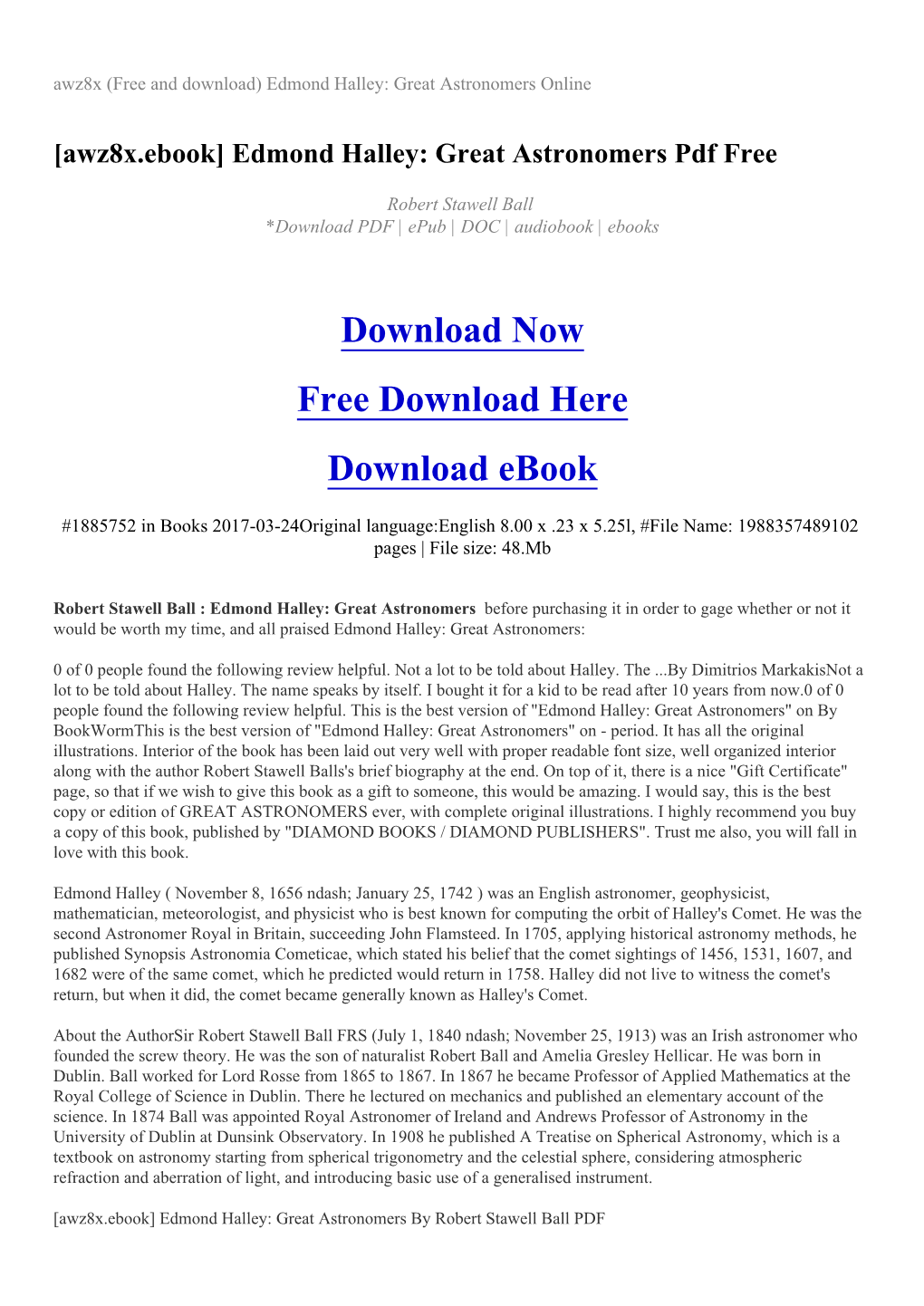 Awz8x (Free and Download) Edmond Halley: Great Astronomers Online