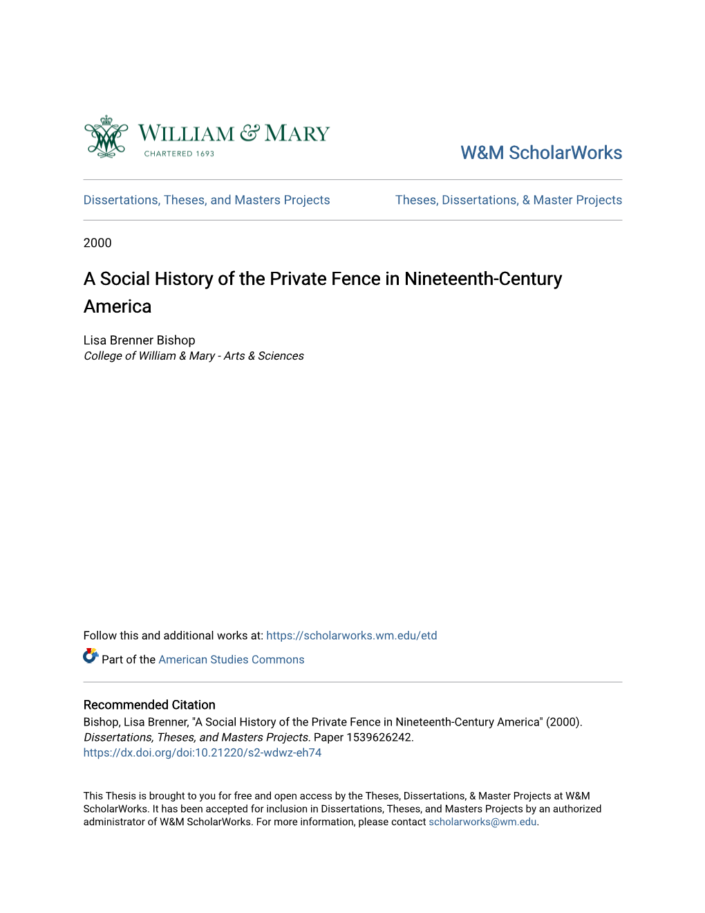 A Social History of the Private Fence in Nineteenth-Century America