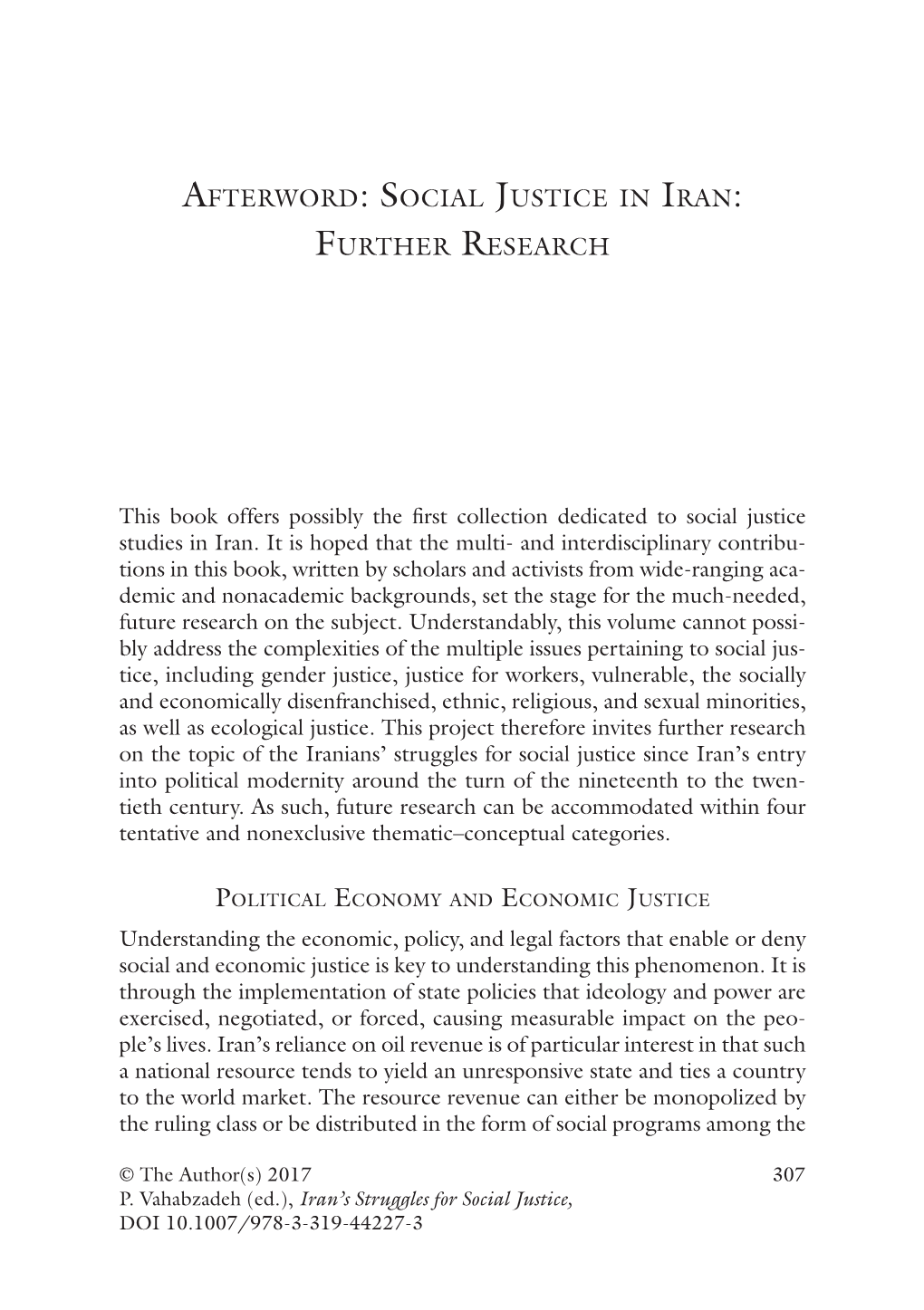 Afterword: Social Justice in Iran: Further Research