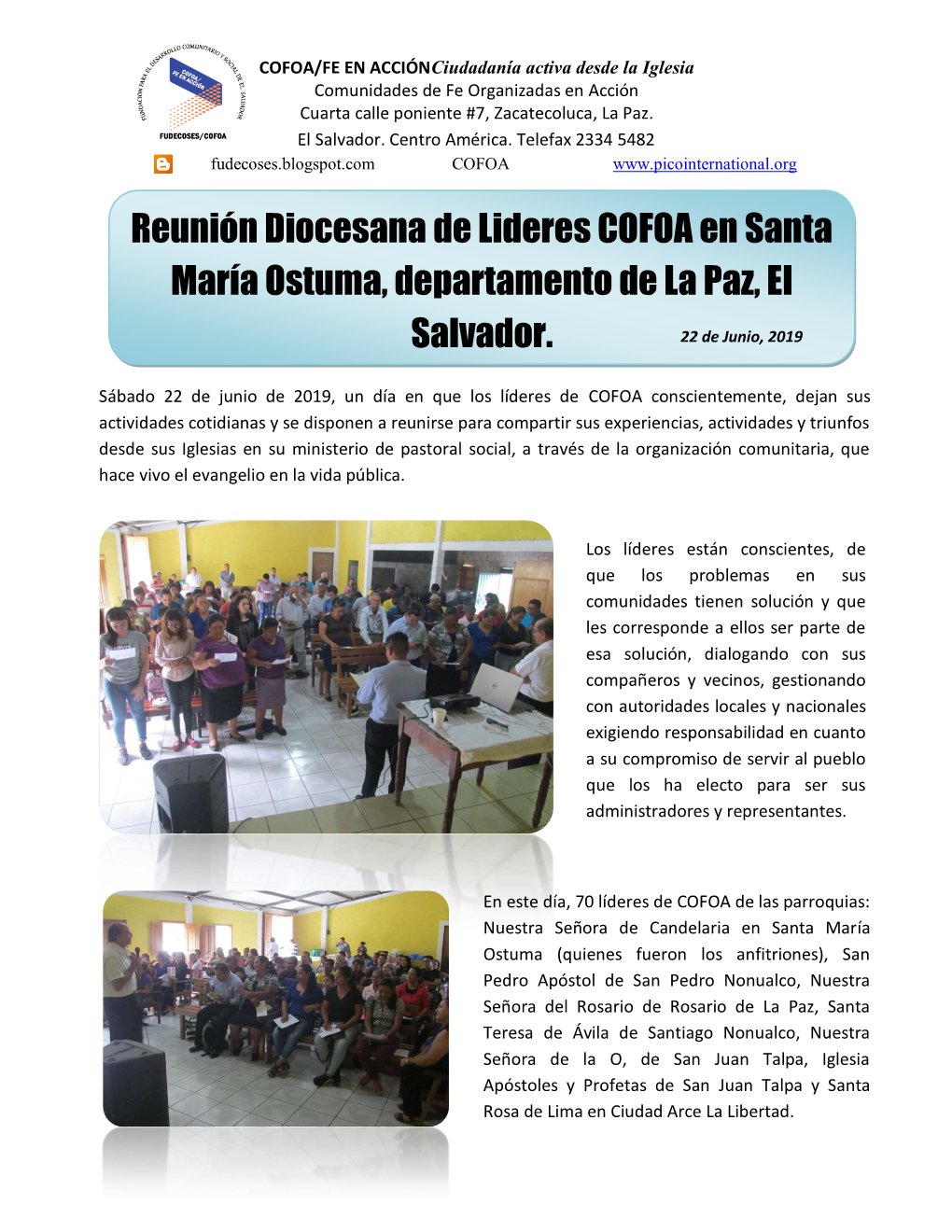 Reunión Diocesana De Lideres COFOA En Santa María Ostuma, Departamento De La Paz, El