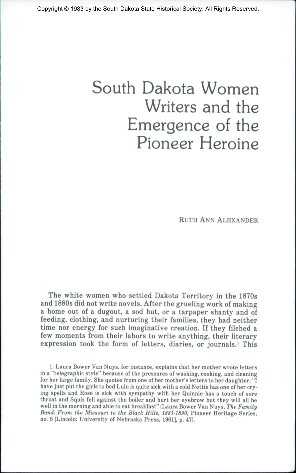 South Dakota Women Writers and the Emergence of the Pioneer Heroine