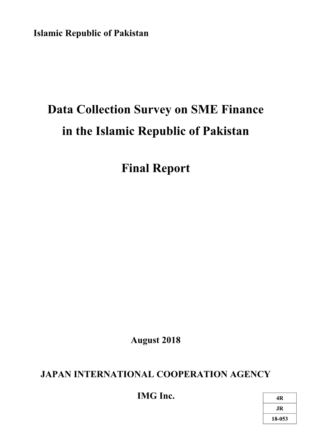 Data Collection Survey on SME Finance in the Islamic Republic of Pakistan