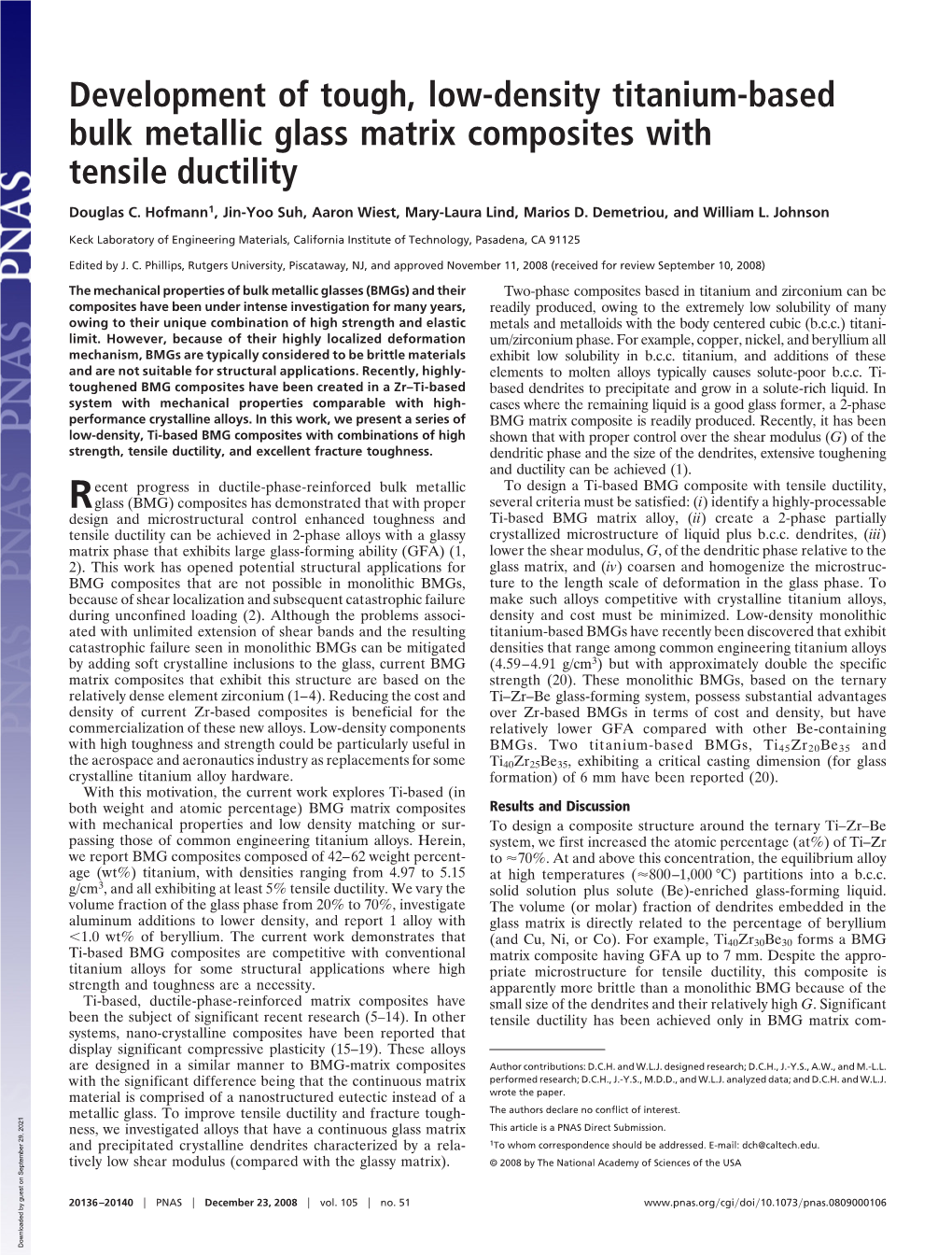 Development of Tough, Low-Density Titanium-Based Bulk Metallic Glass Matrix Composites with Tensile Ductility