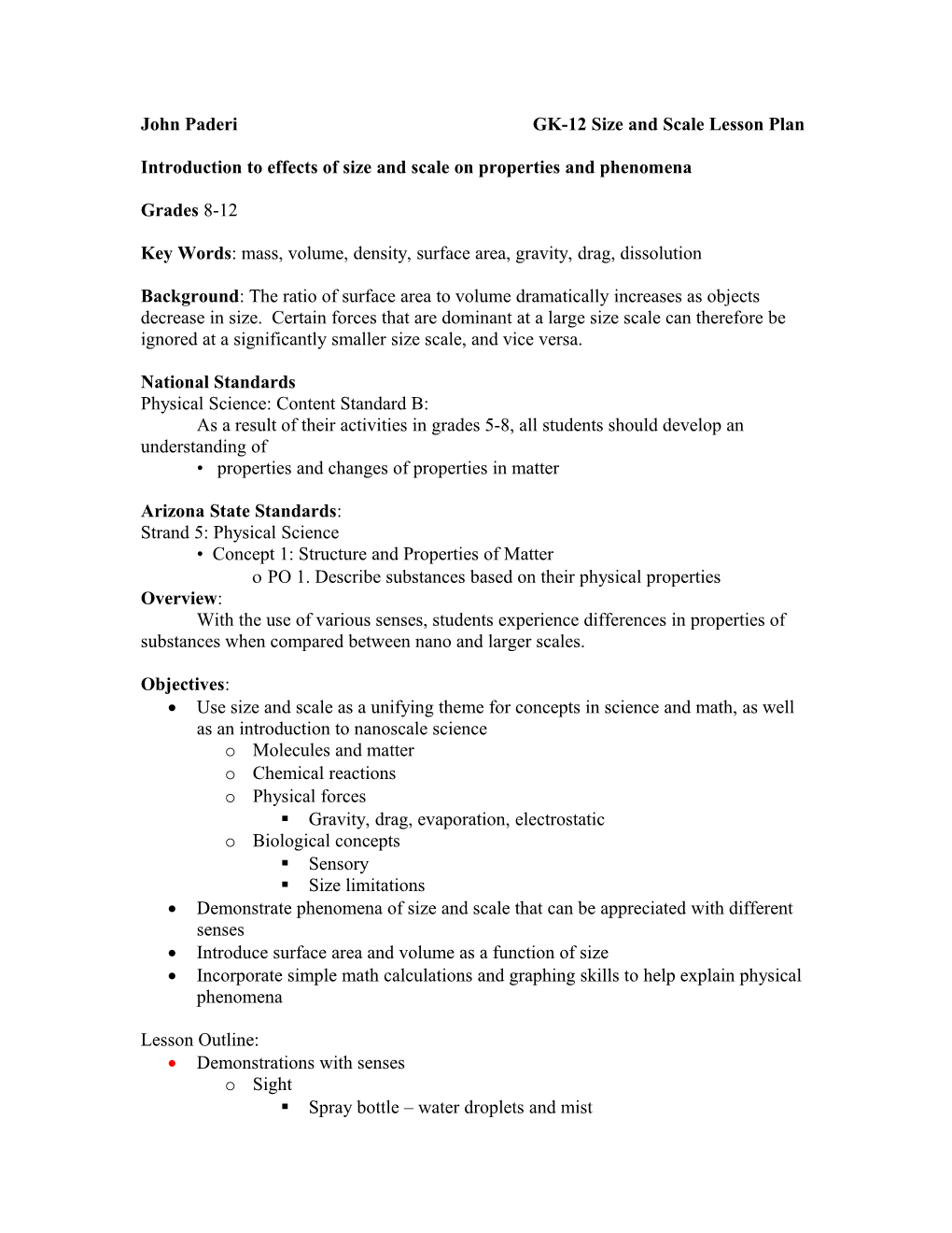 GK-12 Size and Scale Lesson Plan