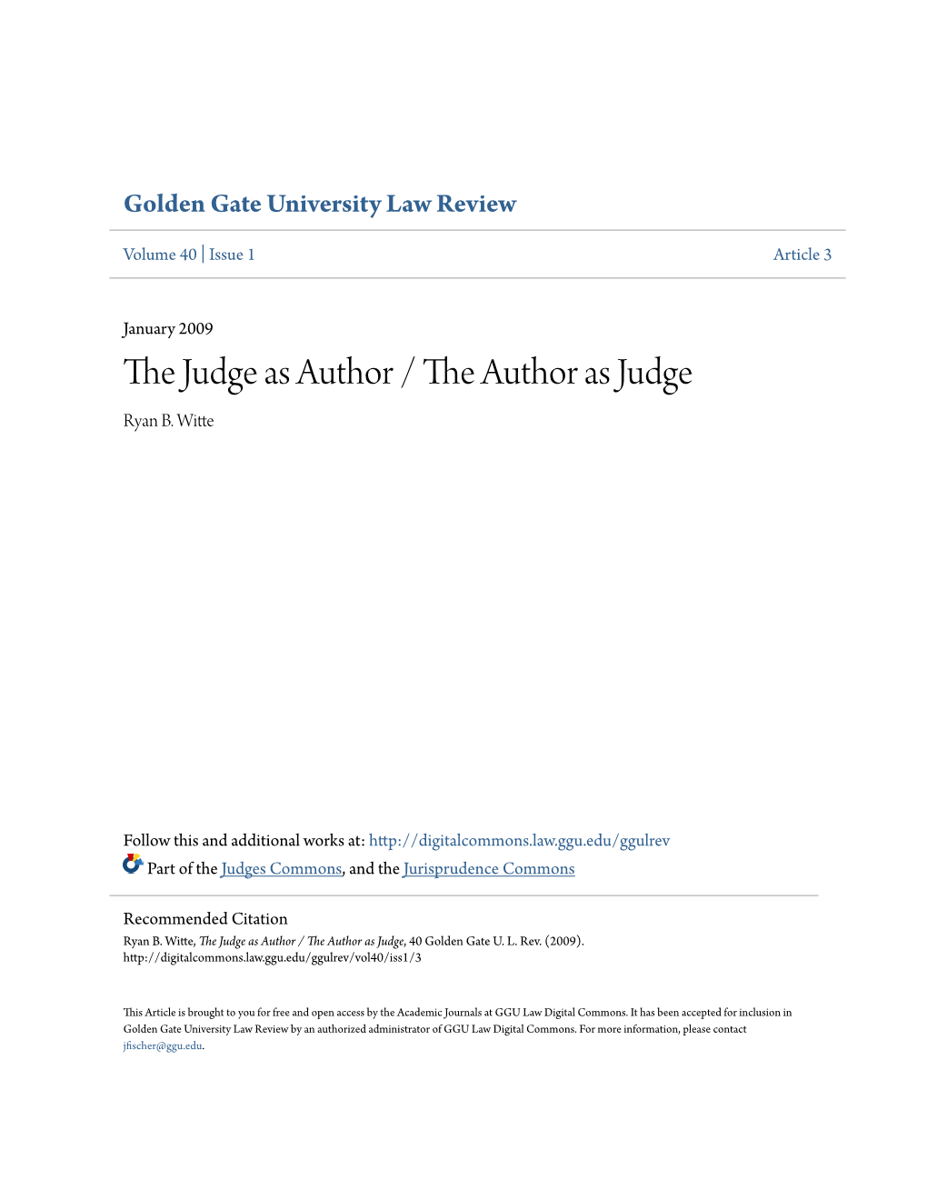 The Judge As Author / the Author As Judge, 40 Golden Gate U