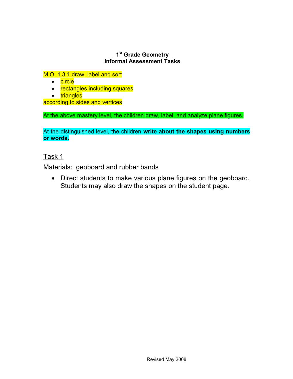 Assessment Activities Geometry