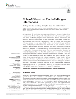 Role of Silicon on Plant-Pathogen Interactions. Front. Plant Sci. 8:701