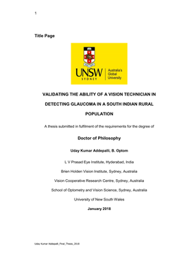 Title Page VALIDATING the ABILITY of a VISION TECHNICIAN IN