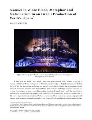 Nabucco in Zion: Place, Metaphor and Nationalism in an Israeli Production of Verdi’S Opera*