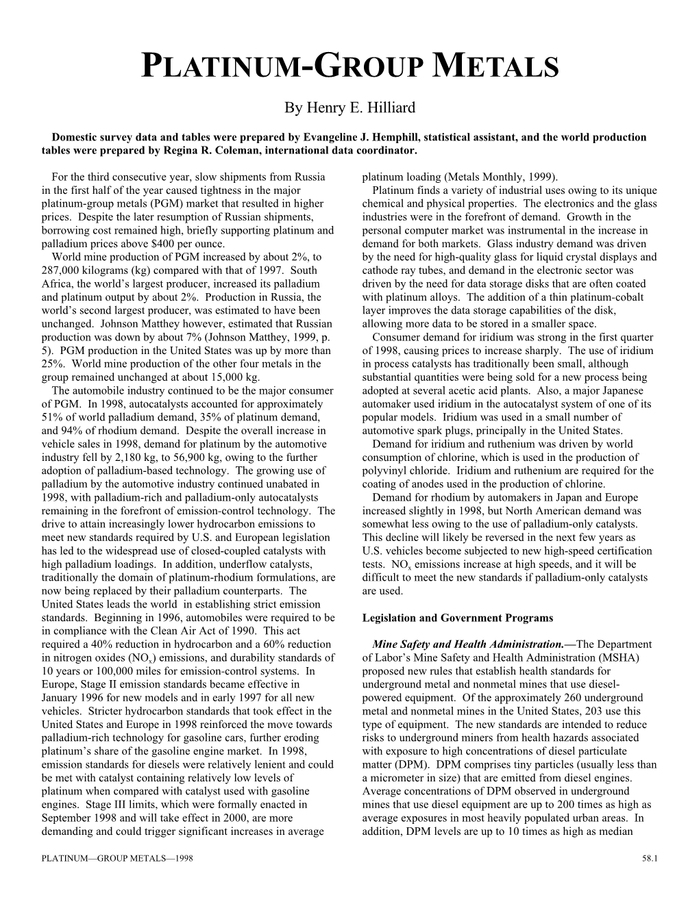 Platinum-Group Metals in 1998 1