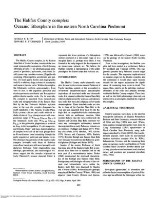 The Halifax County Complex: Oceanic Lithosphere in the Eastern North Carolina Piedmont