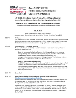 2021 Candy Brown Holocaust & Human Rights Educator Conference